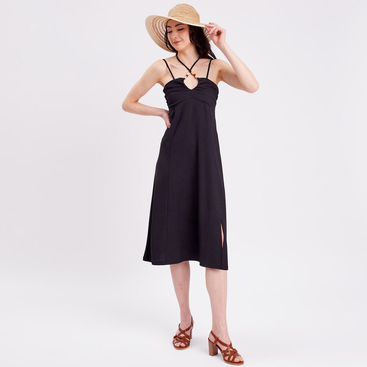Robe &eacute;vas&eacute;e col bustier noir femme