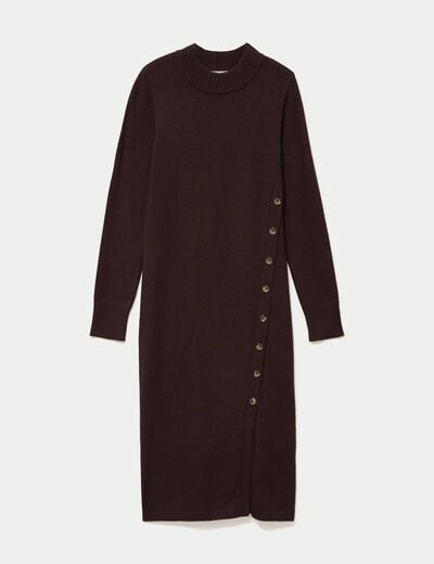 Robe pull ajust&eacute;e manches longues marron fonc&eacute; femme