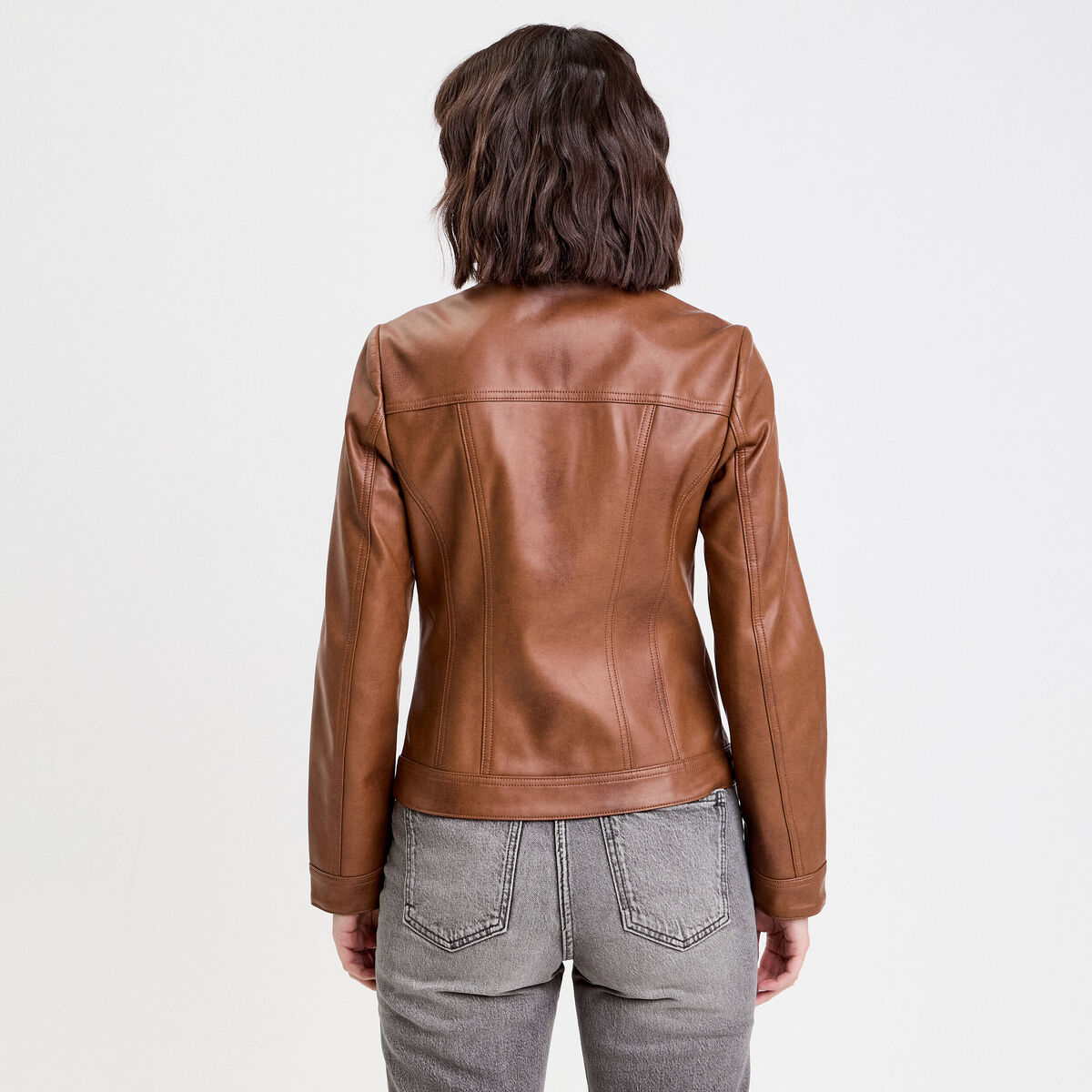 Veste droite zipp&eacute;e beige femme