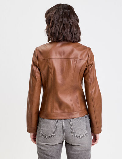 Veste droite zipp&eacute;e beige femme