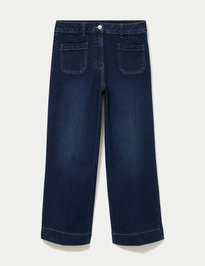 Jean wide leg cropped taille haute denim blue black femme