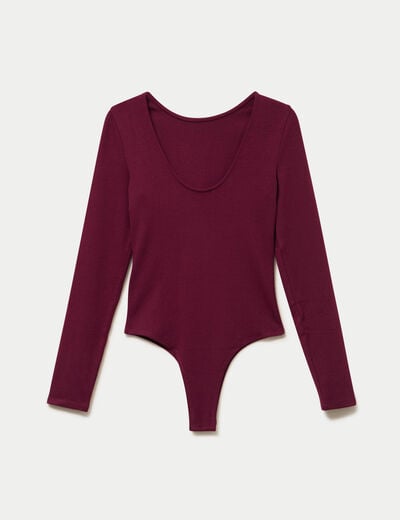 Body cintr&eacute; manches longues bateau bordeaux femme