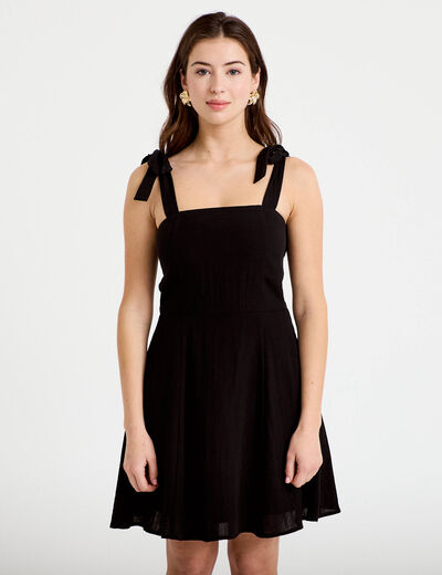 Robe patineuse courte &agrave; fines bretelles noir femme