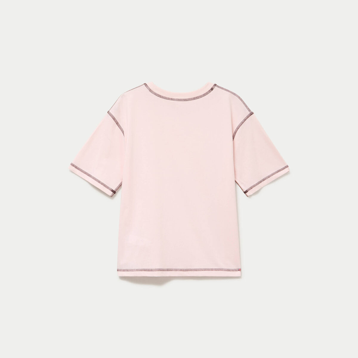 Top col rond manches courtes rose clair femme