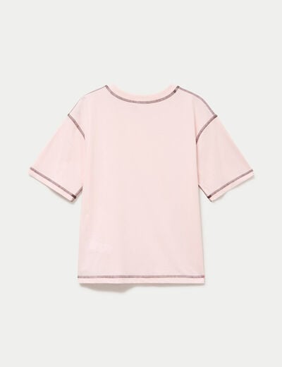 Top col rond manches courtes rose clair femme