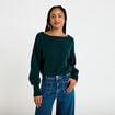 Pull oversize col bateau manches longues vert fonc&eacute; femme