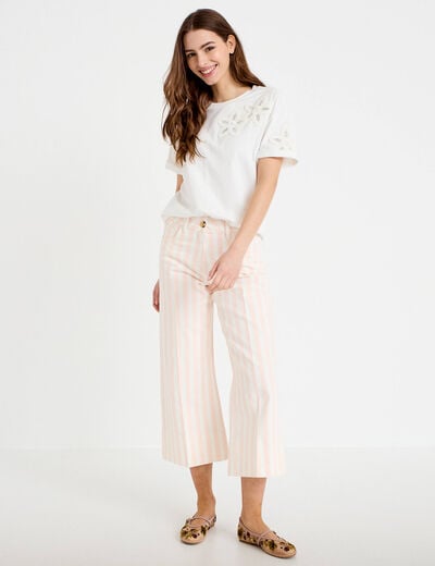 Jean wide leg cropped taille haute blanc femme