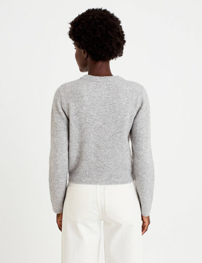 Gilet manches longues col rond gris clair femme