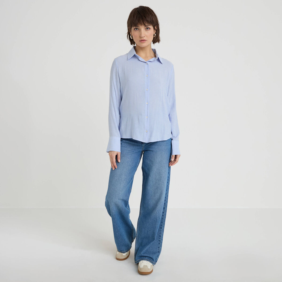 Chemise manches longues bleu femme