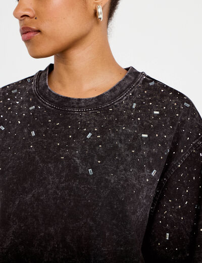 T-shirt oversize court manches longues noir femme