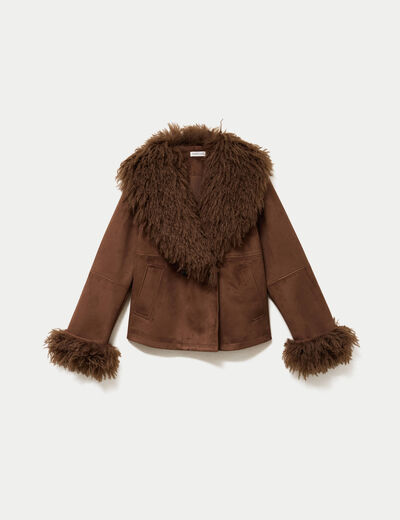 Manteau droit manches longues marron femme