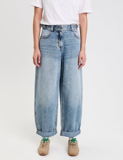 Jean barrel long en coton denim double stone femme