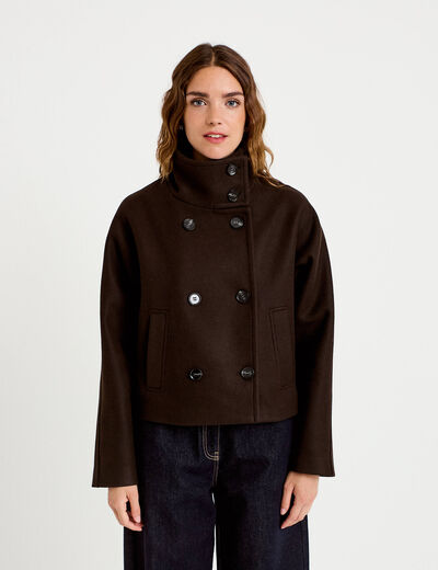Caban court col montant marron fonc&eacute; femme