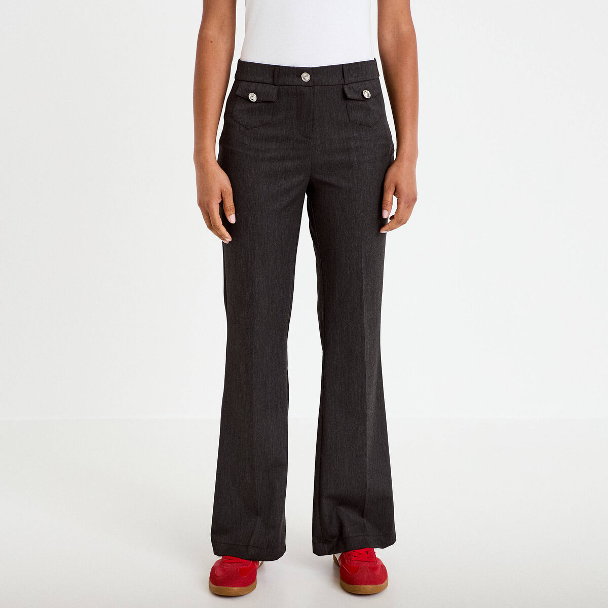 Pantalon bootcut taille basse gris fonc&eacute; femme