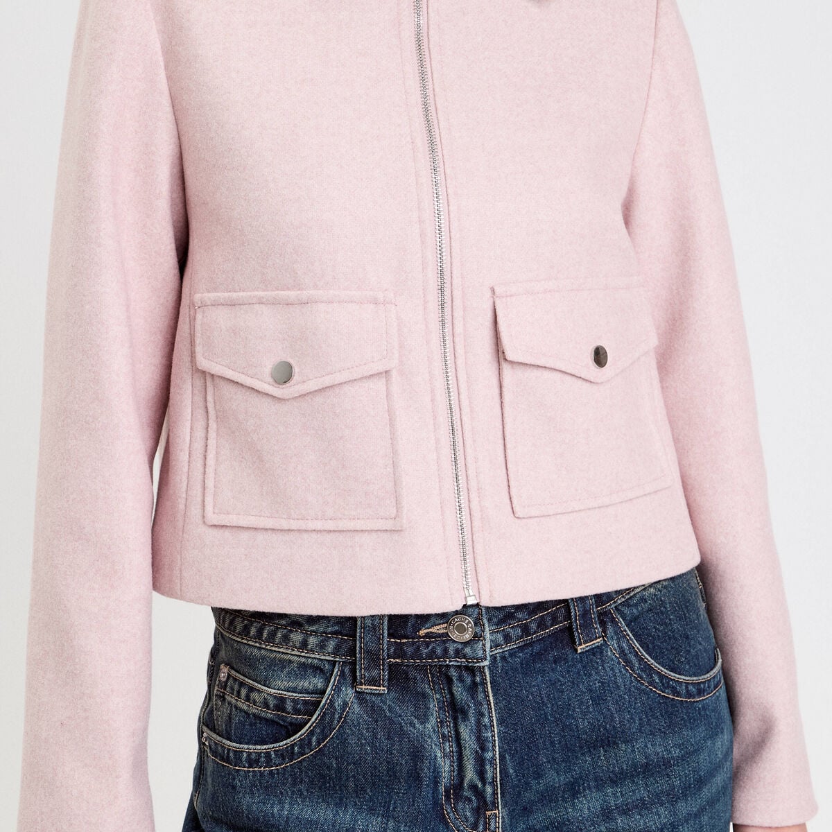 Veste zipp&eacute;e rose poudr&eacute;e femme