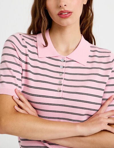 Polo manches courtes col chemise rose femme