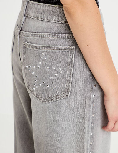 Jean wide leg taille basse denim gris clair femme