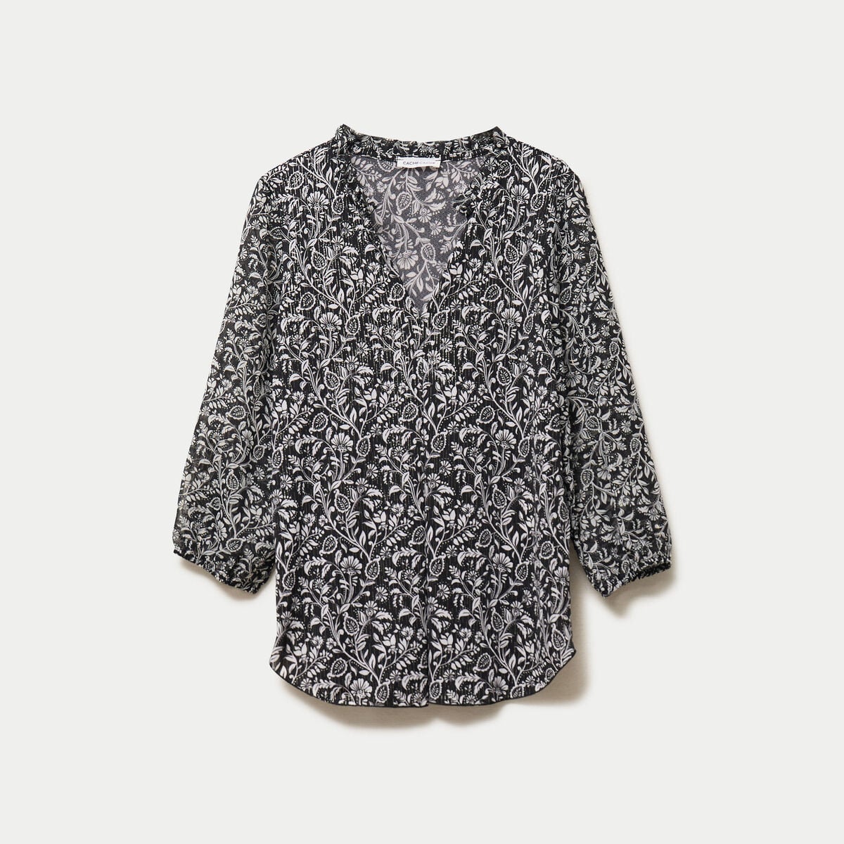 Blouse col v manches 3/4 noir femme