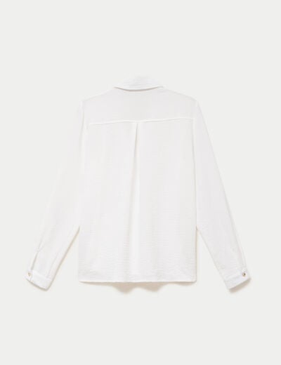 Chemise droite pliss&eacute;e manches longues ecru femme