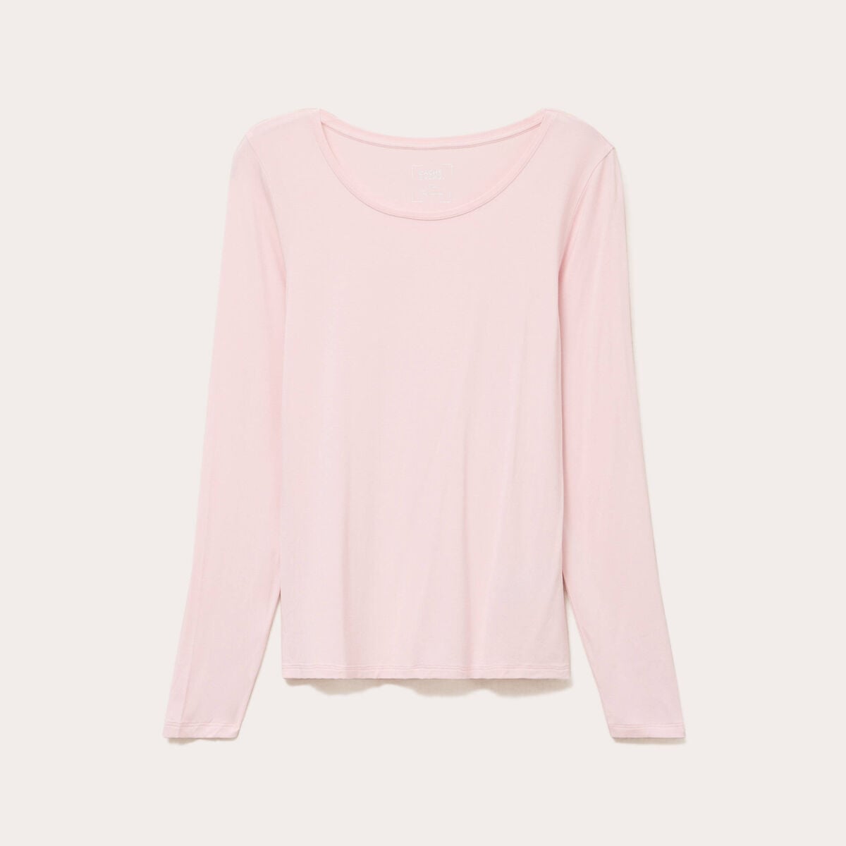 T-shirt uni &agrave; manches longues rose clair femme