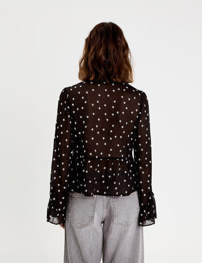 Blouse brod&eacute;e volant&eacute;e noir femme