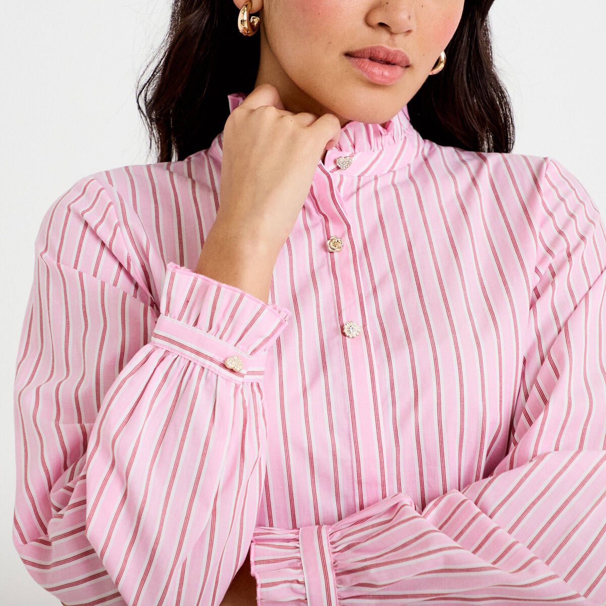 Chemise droite manches longues rose femme