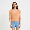 T-shirt ajour&eacute; d&eacute;tails cordons rose saumon femme