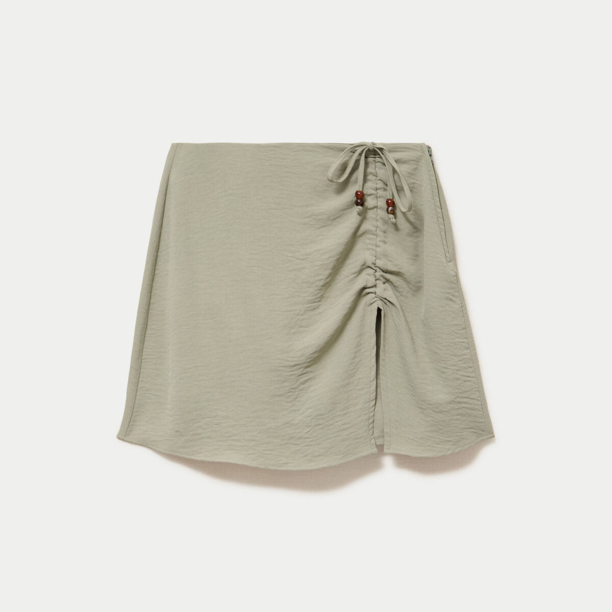 Jupe-short pliss&eacute;e &eacute;vas&eacute;e courte vert kaki femme