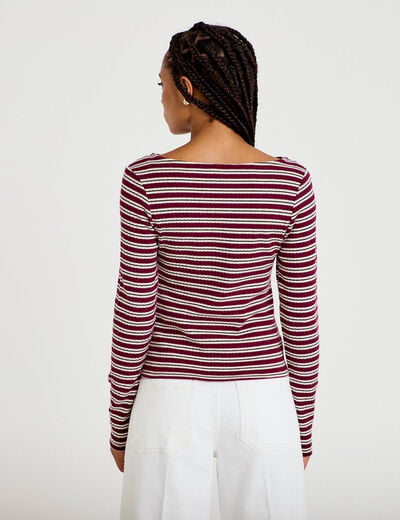 Top ajust&eacute; manches longues col rond rouge femme