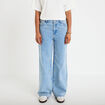 Jean wide leg broderie taille haute bleu femme