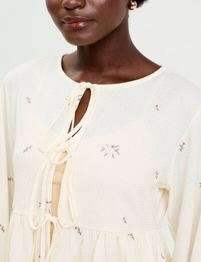 Blouse manches longues en cr&ecirc;pe blanc femme