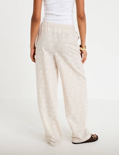 Pantalon large taille haute en velours creme femme