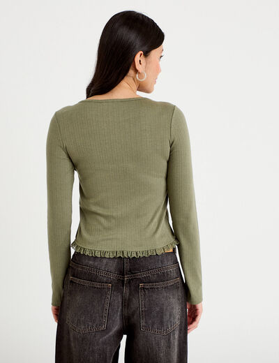 T-shirt 2-en-1 vert kaki femme