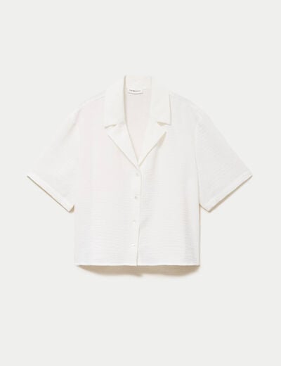 Chemise droite cropped col classique ecru femme
