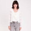 Gilet cintr&eacute; ajour&eacute; manches longues ecru femme