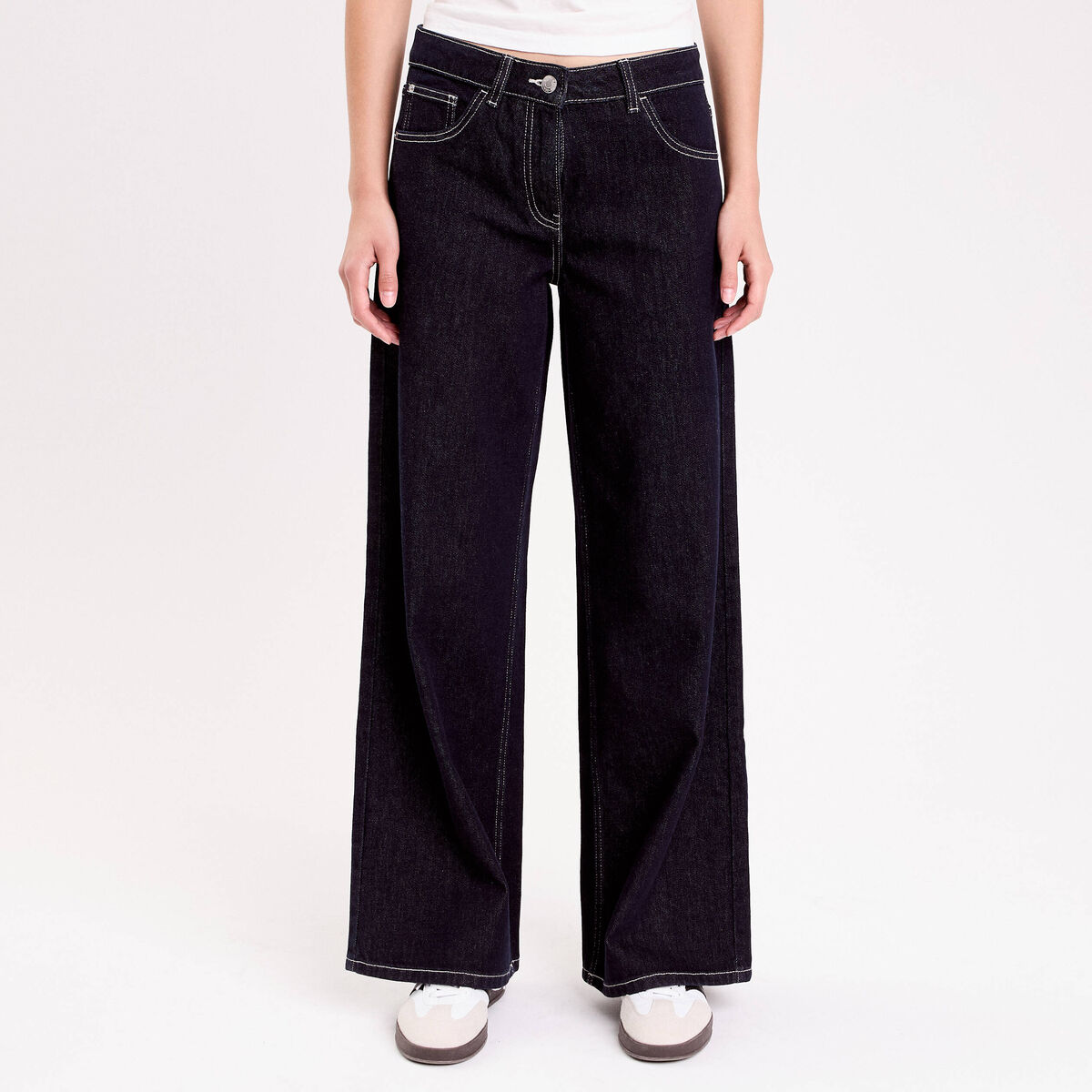 Jean wide leg taille standard denim brut femme
