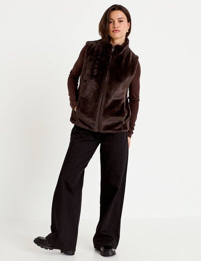 Veste sans manches fermeture zipp&eacute;e marron fonc&eacute; femme