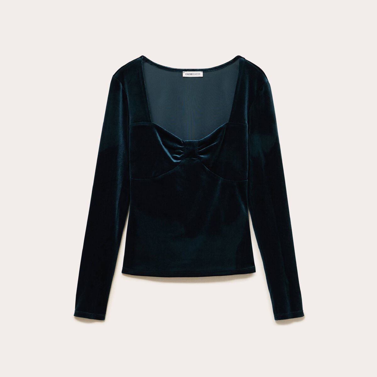 Top ajust&eacute; velours bleu canard femme