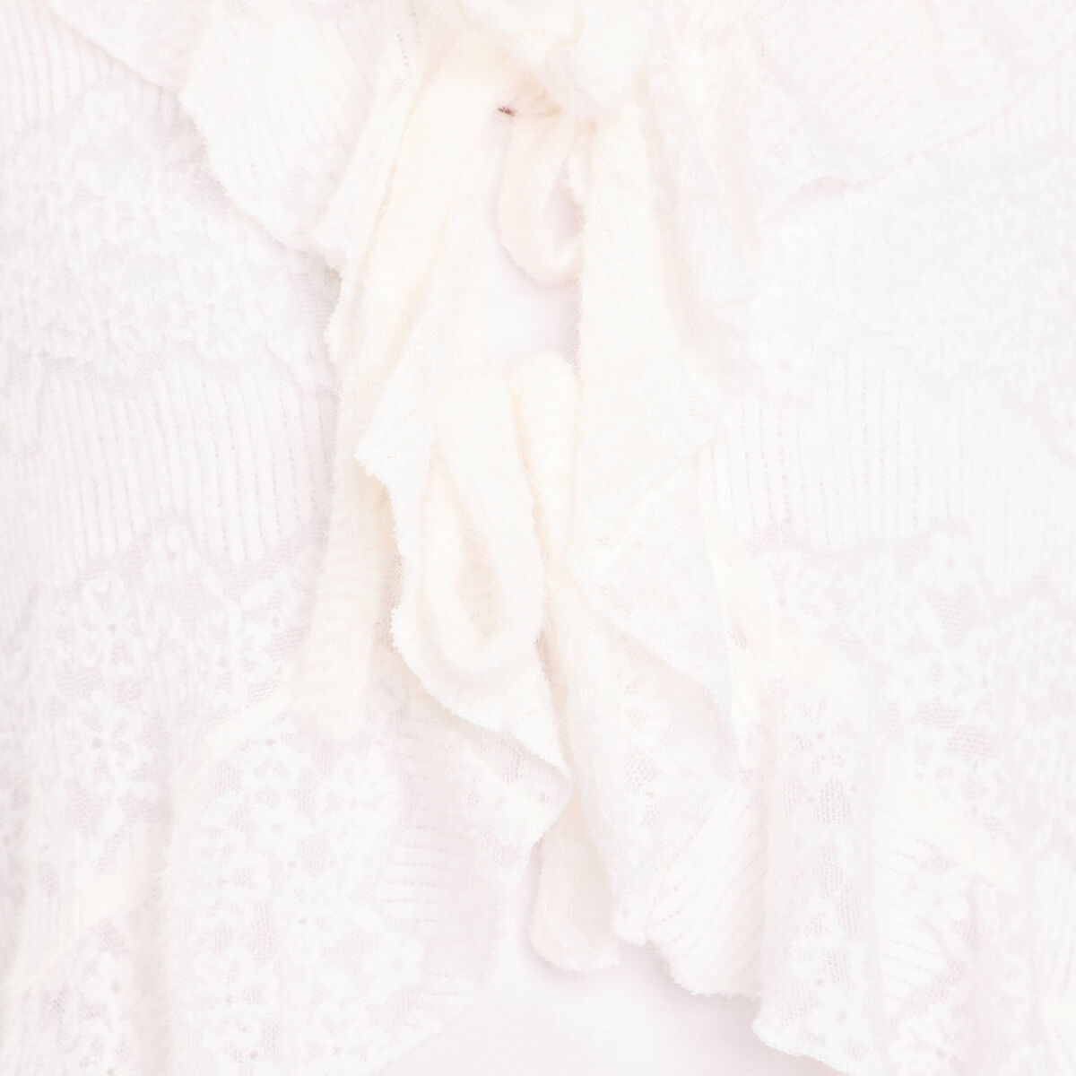 Gilet cintr&eacute; ajour&eacute; manches longues ecru femme