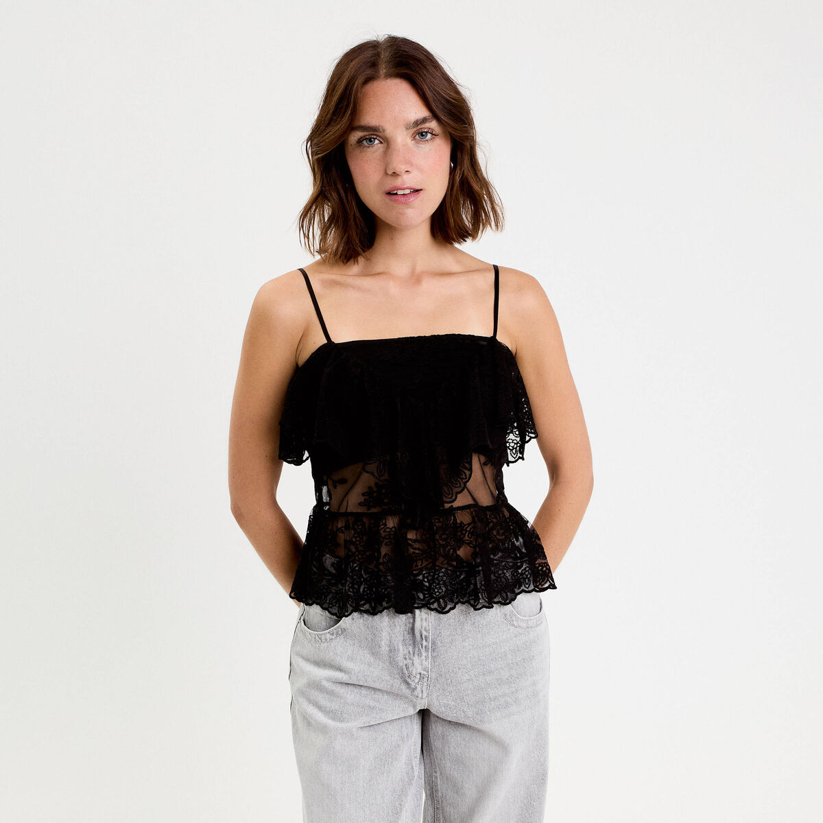 D&eacute;bardeur dentelle noir femme