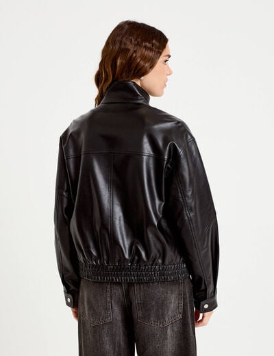 Veste effet boule en similicuir noir femme