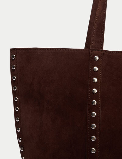 Sac aspect daim d&eacute;tails clout&eacute;s marron femme