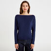 T-shirt col bateau manches longues bleu marine femme