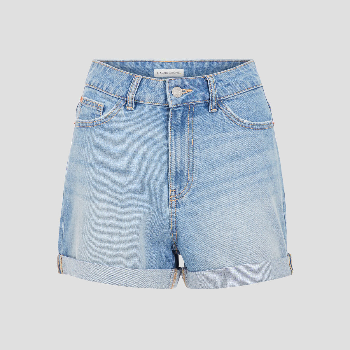 Short mom taille haute en jean denim double stone femme