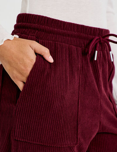 Pantalon jogging velours bordeaux femme