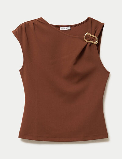 Top asym&eacute;trique d&eacute;tail bijou marron femme
