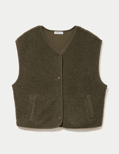 Gilet sans manches effet polaire vert kaki femme