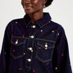 Robe courte &eacute;vas&eacute;e en jean brod&eacute;e bleu marine femme