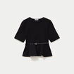 Top p&eacute;plum ceintur&eacute; manches courtes noir femme