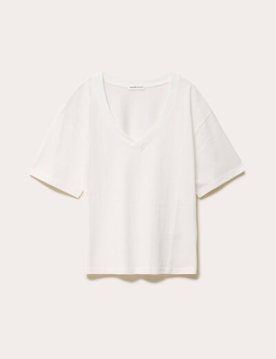 T-shirt col v manches courtes ecru femme